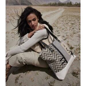 NWT Boutique Boho Globetrotter Patch Leather & Canvas Tote Bag by Myra